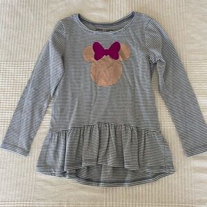 Size 4 - Striped Long Sleeve Kids Top with Minnie Mouse Head